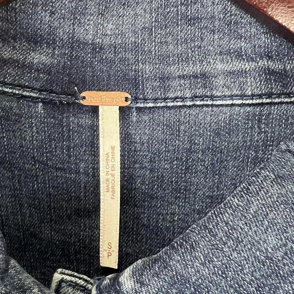 Free People Bo Denim Marine Indigo Mini‎ Dress Jacket S Button Up